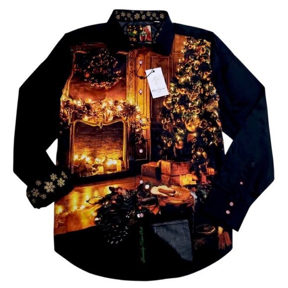 Robert Graham Mens Embroidered Christmas Holiday Medium Masterpiece Shirt $279